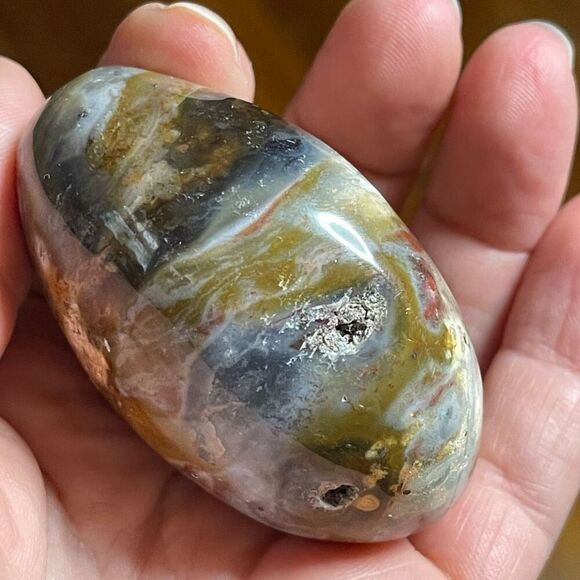 Ocean Jasper palm stone crystal natural druzy orbicular orbs red jelly white yel - Picture 10 of 14